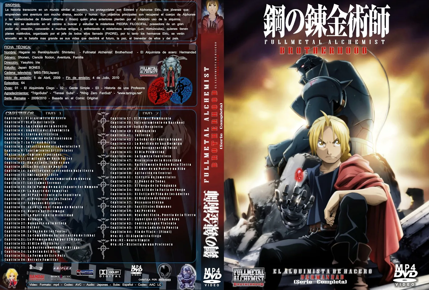 Fullmetal Alchemist: Brotherhood – Mkv Dual Latino 1080p – Mega – Mediafire
